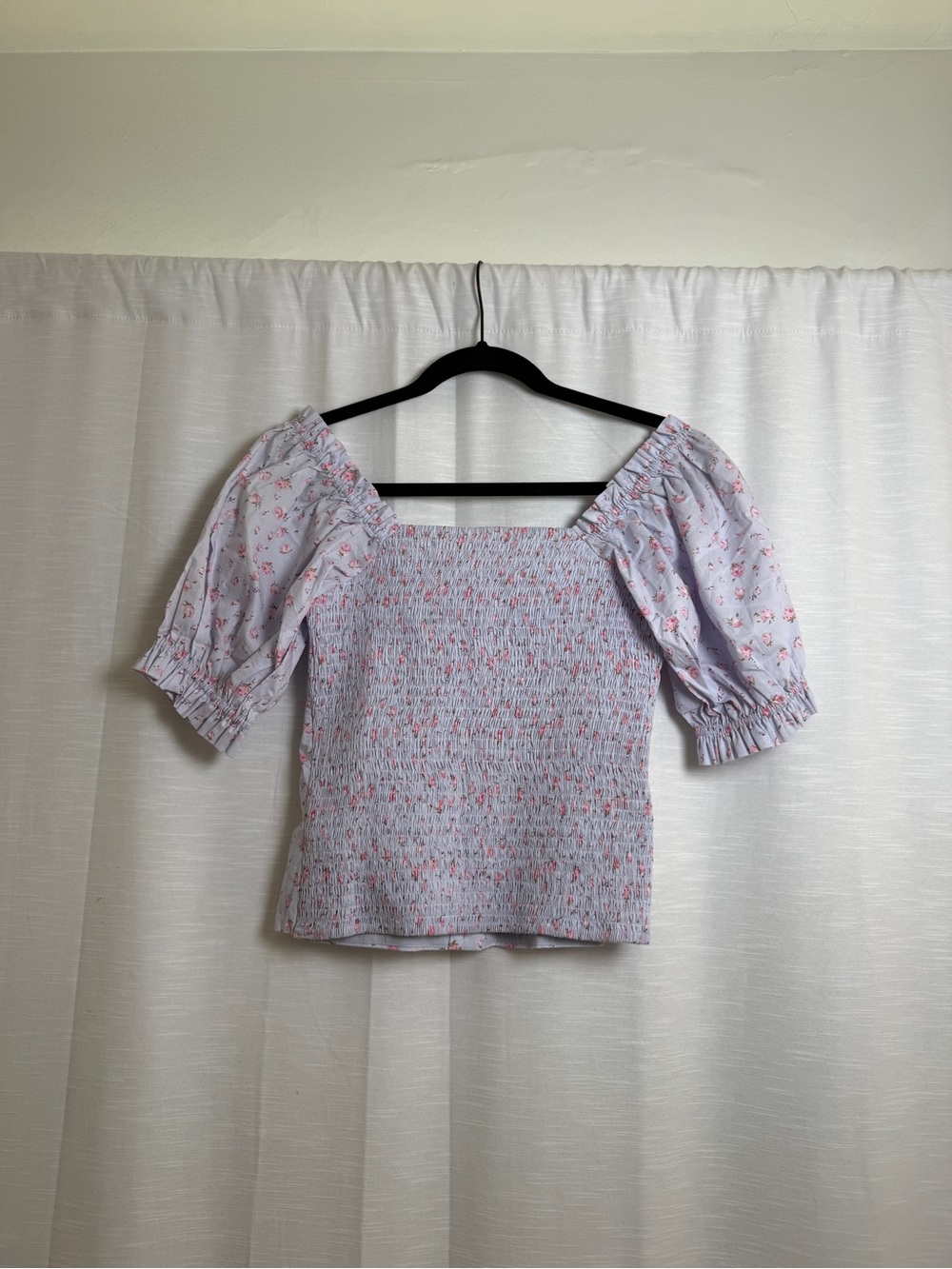 Lucca Los Angeles Blue Pink Floral Puff Sleeve Top Cottagecore | NWT Size XS - Picture 9 of 13